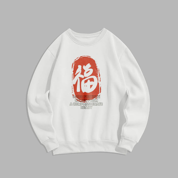Sweat-shirt en polyester doublé polaire Buddha Stones Fu La bonne fortune vient d'un cœur compatissant