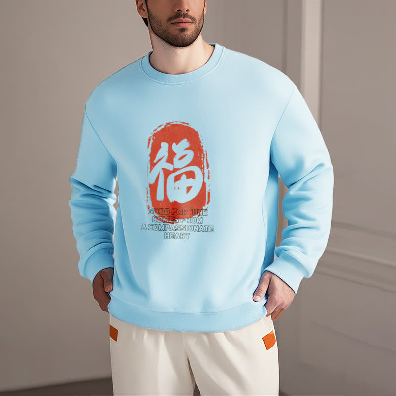 Sweat-shirt en polyester doublé polaire Buddha Stones Fu La bonne fortune vient d'un cœur compatissant