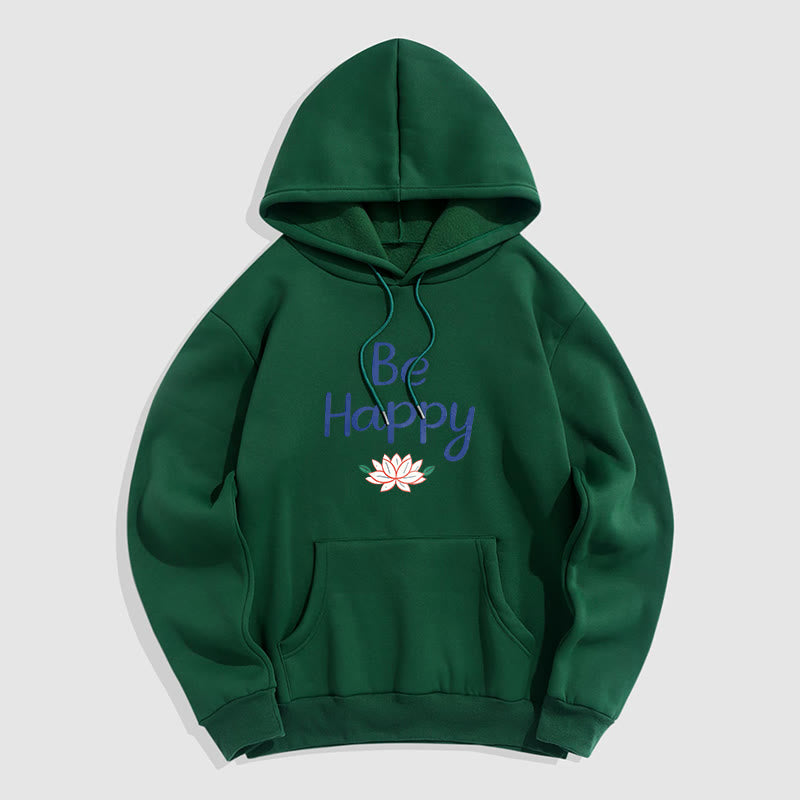 Sweat à capuche en polyester doublé polaire Buddha Stones Be Happy Lotus