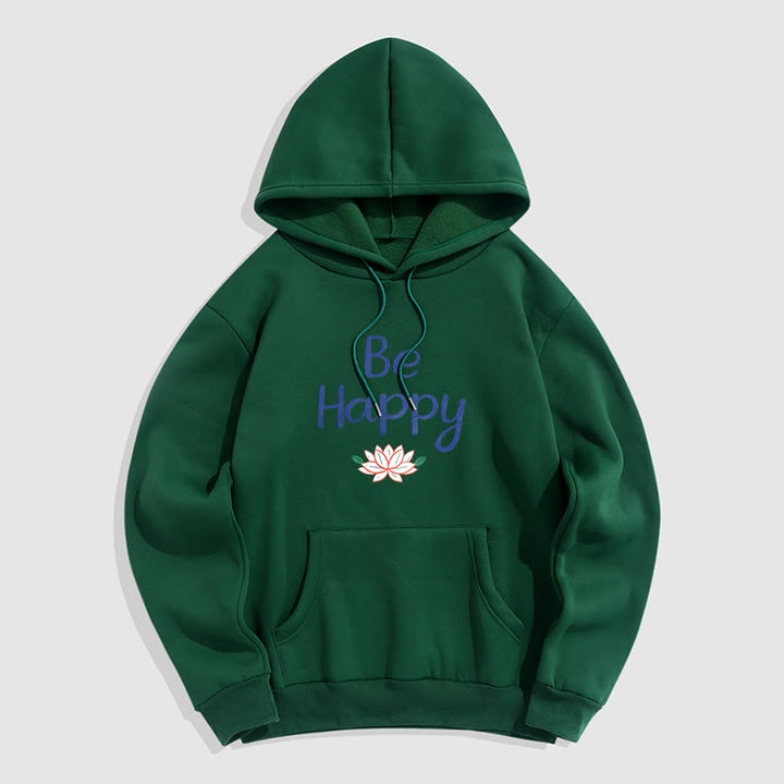 Sweat à capuche en polyester doublé polaire Buddha Stones Be Happy Lotus