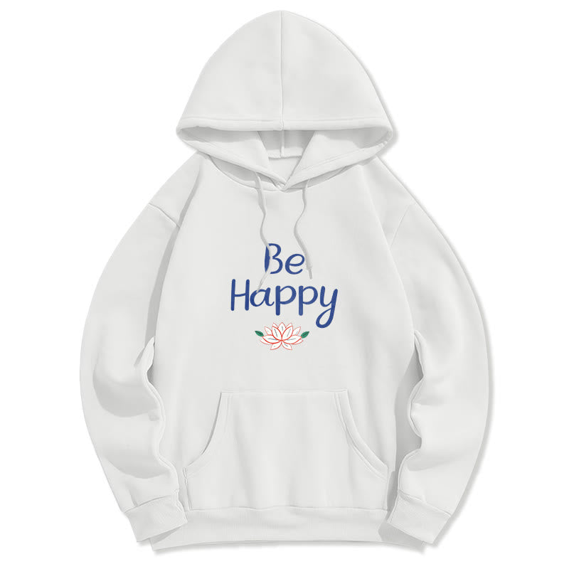Sweat à capuche en polyester doublé polaire Buddha Stones Be Happy Lotus