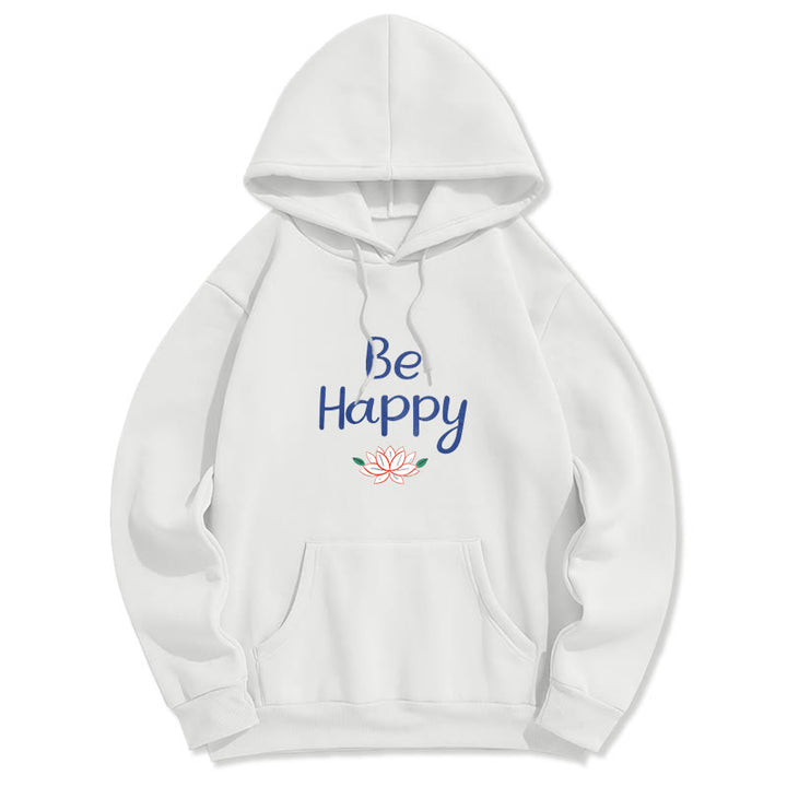 Sweat à capuche en polyester doublé polaire Buddha Stones Be Happy Lotus