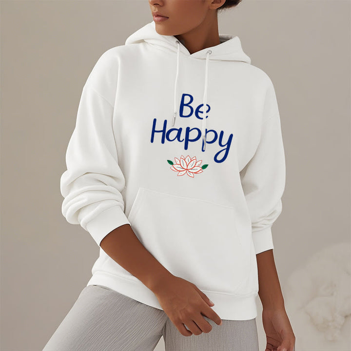 Sweat à capuche en polyester doublé polaire Buddha Stones Be Happy Lotus