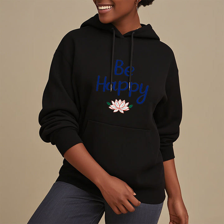 Sweat à capuche en polyester doublé polaire Buddha Stones Be Happy Lotus