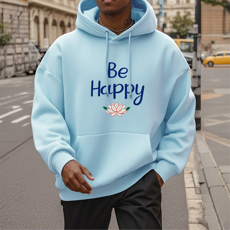 Sweat à capuche en polyester doublé polaire Buddha Stones Be Happy Lotus