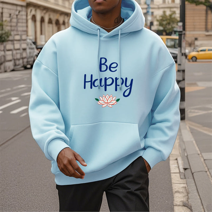 Sweat à capuche en polyester doublé polaire Buddha Stones Be Happy Lotus