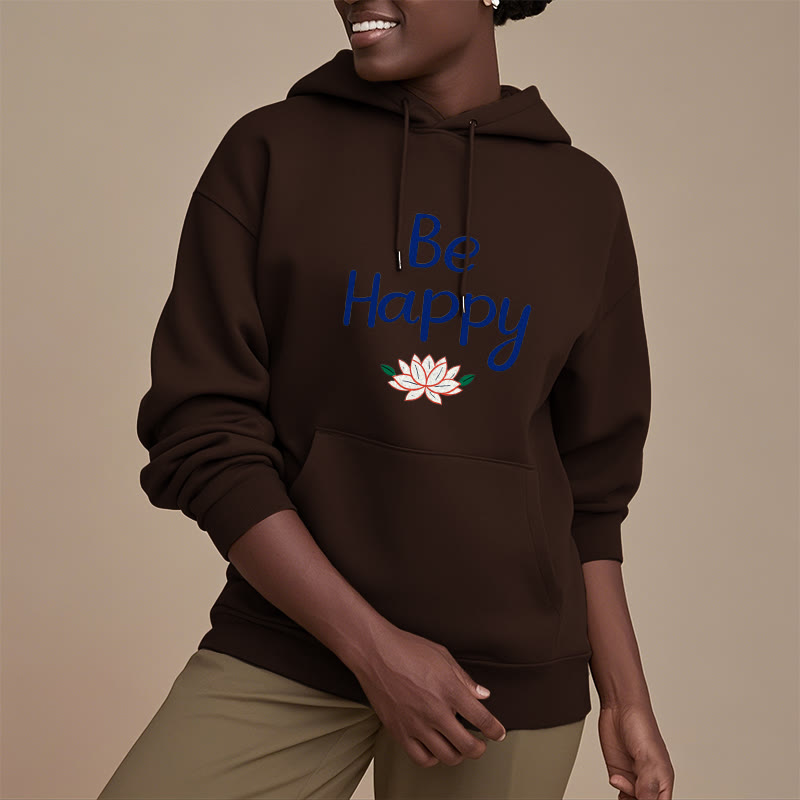 Sweat à capuche en polyester doublé polaire Buddha Stones Be Happy Lotus