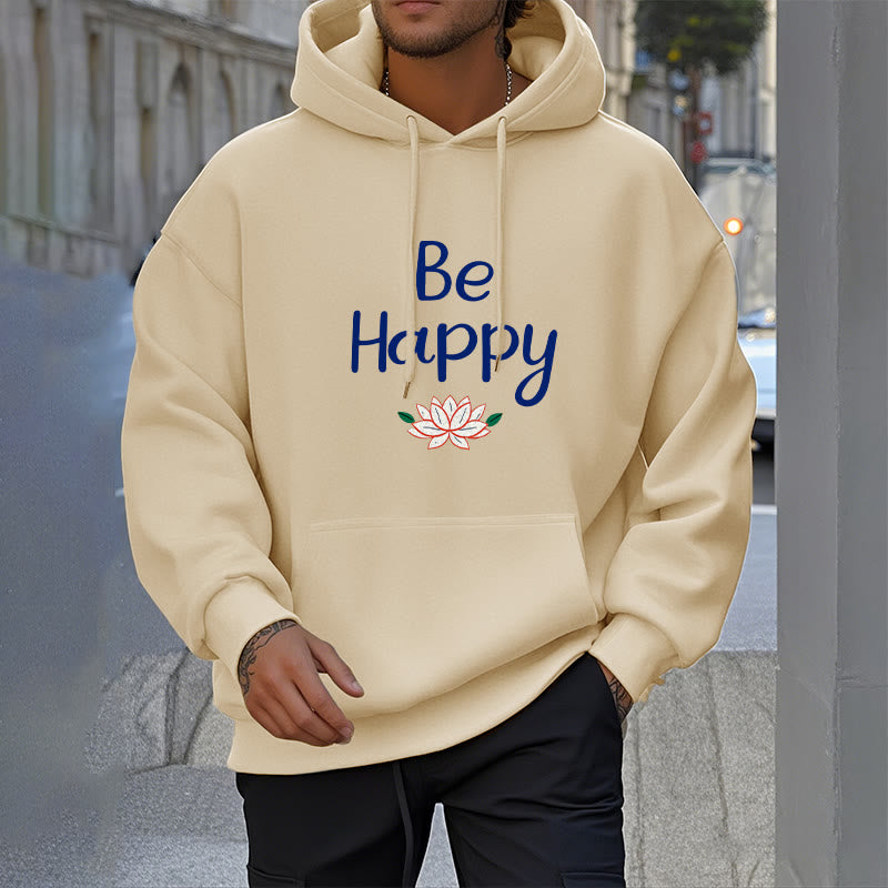 Sweat à capuche en polyester doublé polaire Buddha Stones Be Happy Lotus