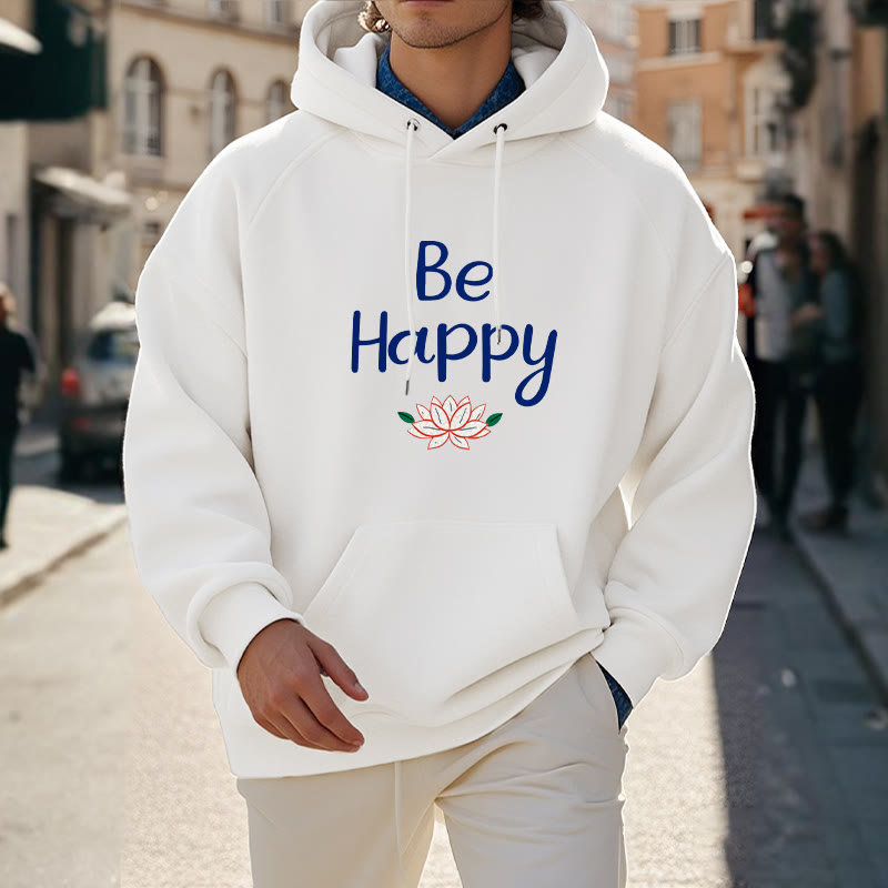 Sweat à capuche en polyester doublé polaire Buddha Stones Be Happy Lotus