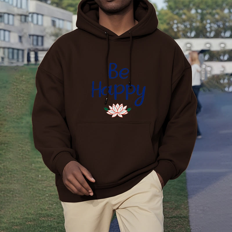 Sweat à capuche en polyester doublé polaire Buddha Stones Be Happy Lotus