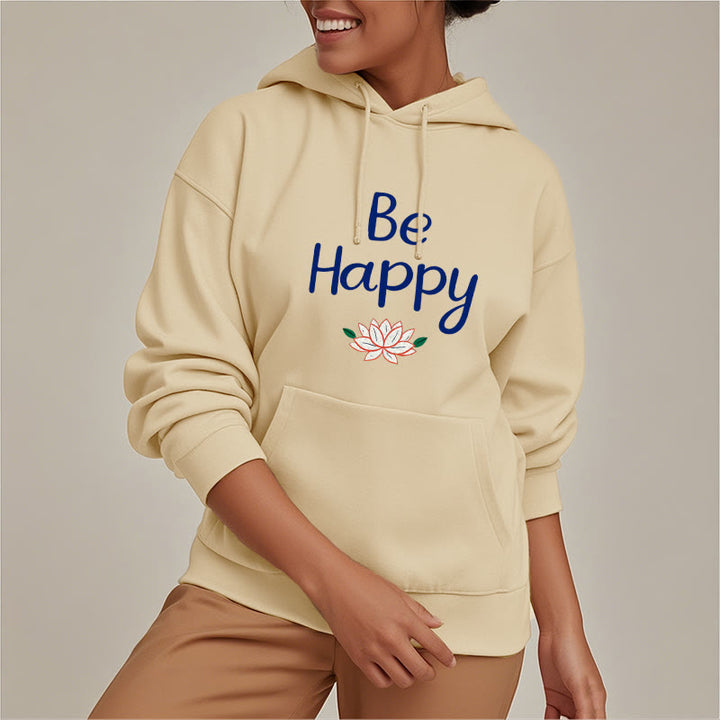 Sweat à capuche en polyester doublé polaire Buddha Stones Be Happy Lotus