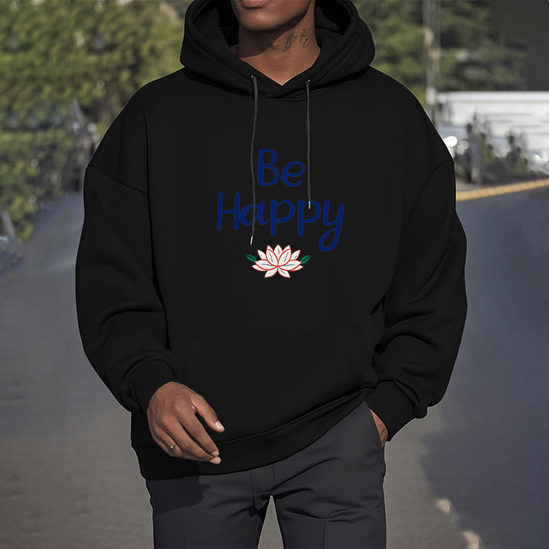 Sweat à capuche en polyester doublé polaire Buddha Stones Be Happy Lotus