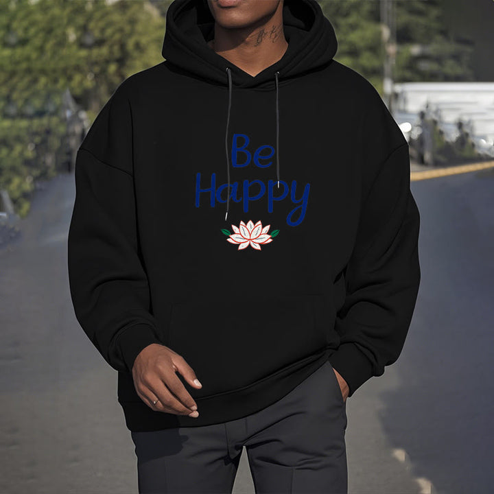 Sweat à capuche en polyester doublé polaire Buddha Stones Be Happy Lotus
