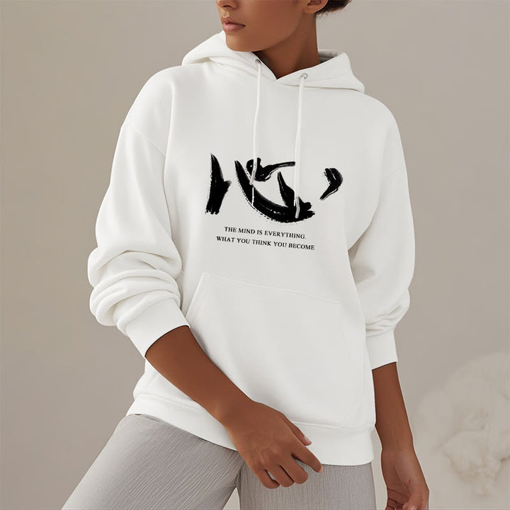 Sweat à capuche en polyester doublé polaire Buddha Stones Xin The Mind Is Everything