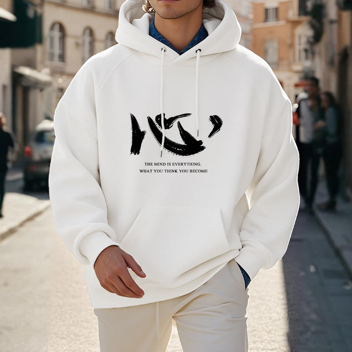 Sweat à capuche en polyester doublé polaire Buddha Stones Xin The Mind Is Everything