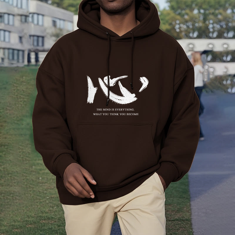 Sweat à capuche en polyester doublé polaire Buddha Stones Xin The Mind Is Everything