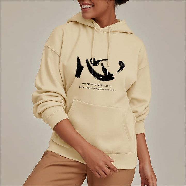 Sweat à capuche en polyester doublé polaire Buddha Stones Xin The Mind Is Everything