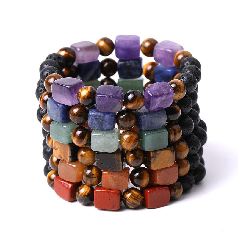 Bracelet de soutien en pierre de lave et Buddha Stones en forme de cube avec cristaux divers