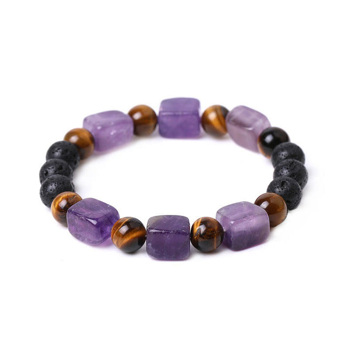 Bracelet de soutien en pierre de lave et Buddha Stones en forme de cube avec cristaux divers