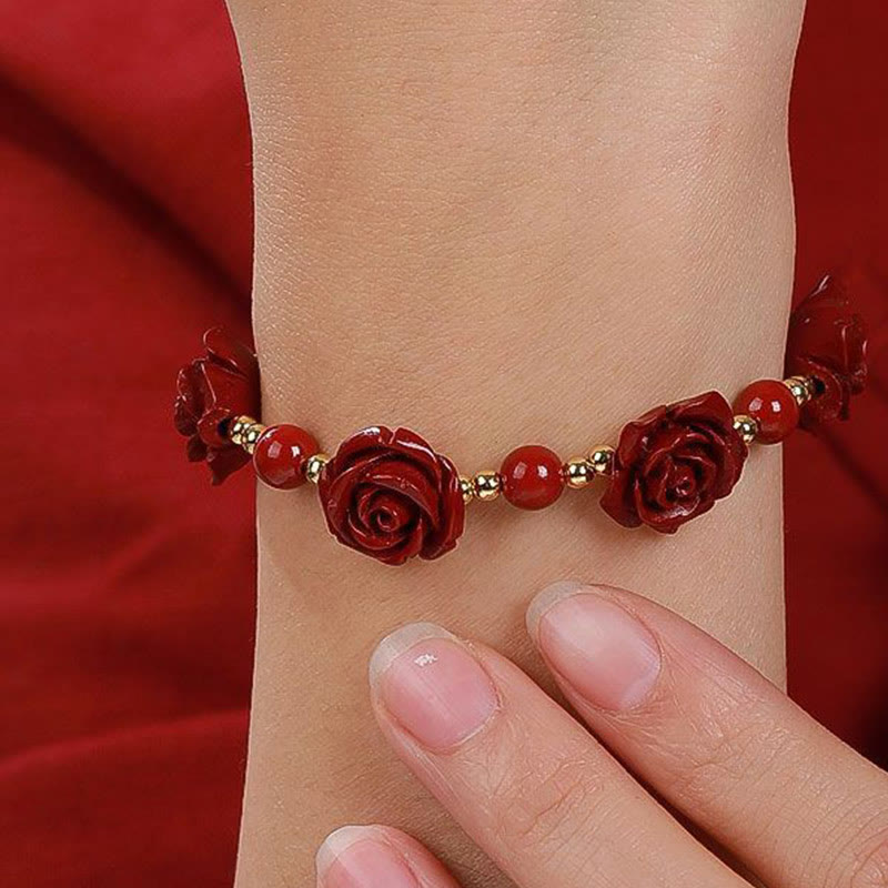 Bracelet de bénédiction en Buddha Stones et rose cinabre