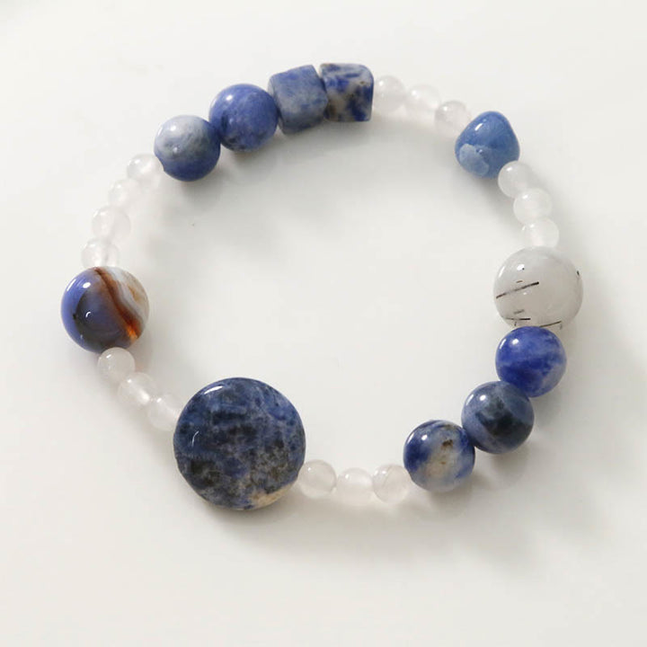 Bracelet Buddha Stones Aventurine Bleue Agate Jade Quartz Rutile Noir