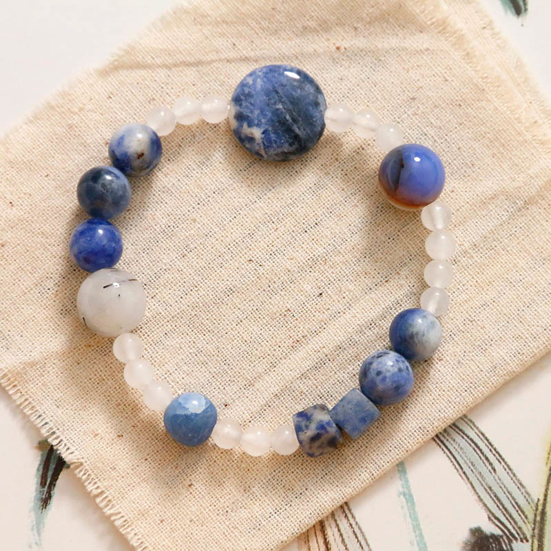 Bracelet Buddha Stones Aventurine Bleue Agate Jade Quartz Rutile Noir