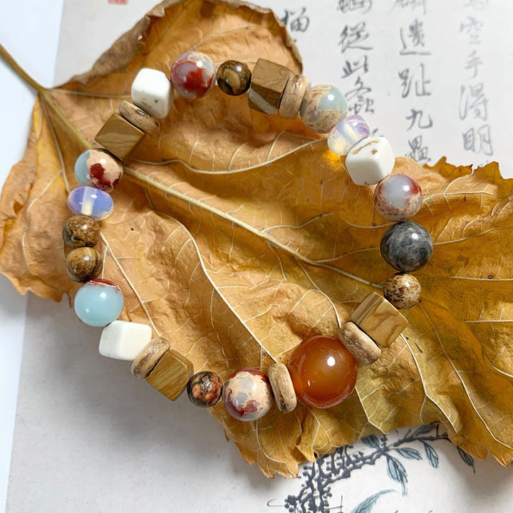 Bracelet de bénédiction calme en Buddha Stones d'agate rouge Shoushan en turquoise blanche