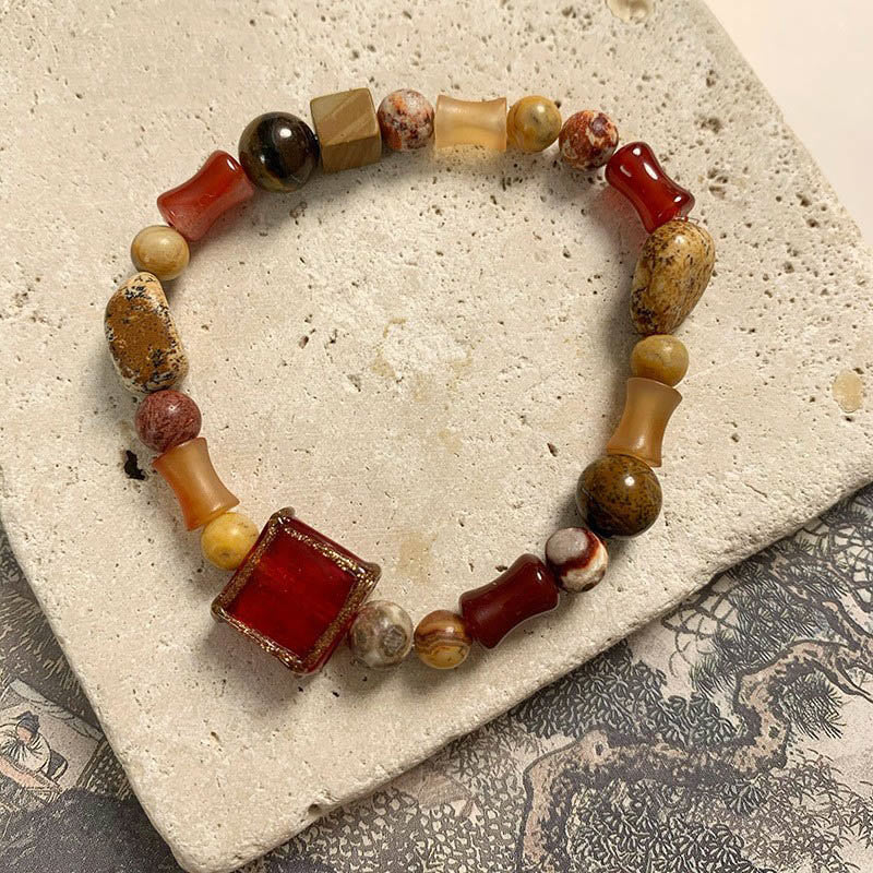Bracelet de bénédiction calme en Buddha Stones d'agate rouge Shoushan en turquoise blanche