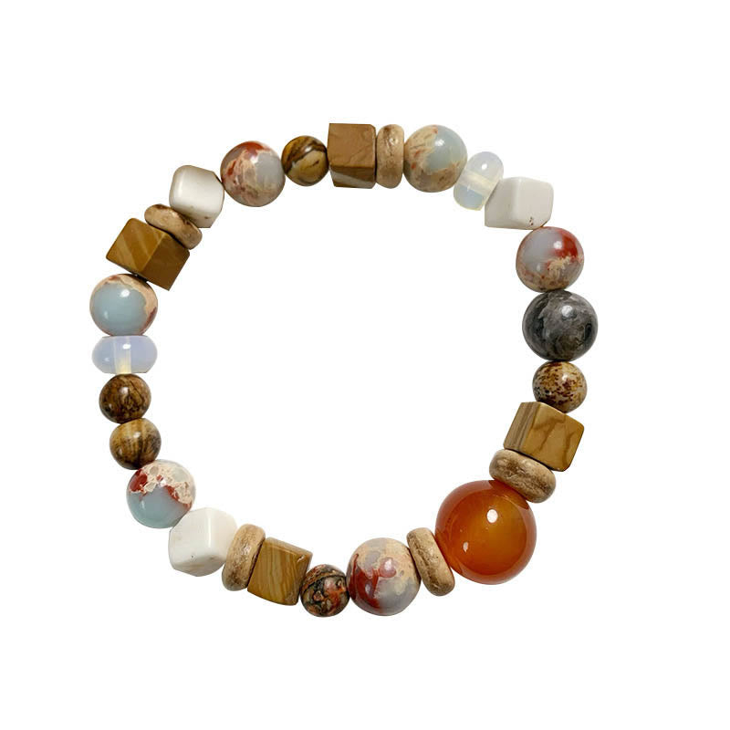 Bracelet de bénédiction calme en Buddha Stones d'agate rouge Shoushan en turquoise blanche