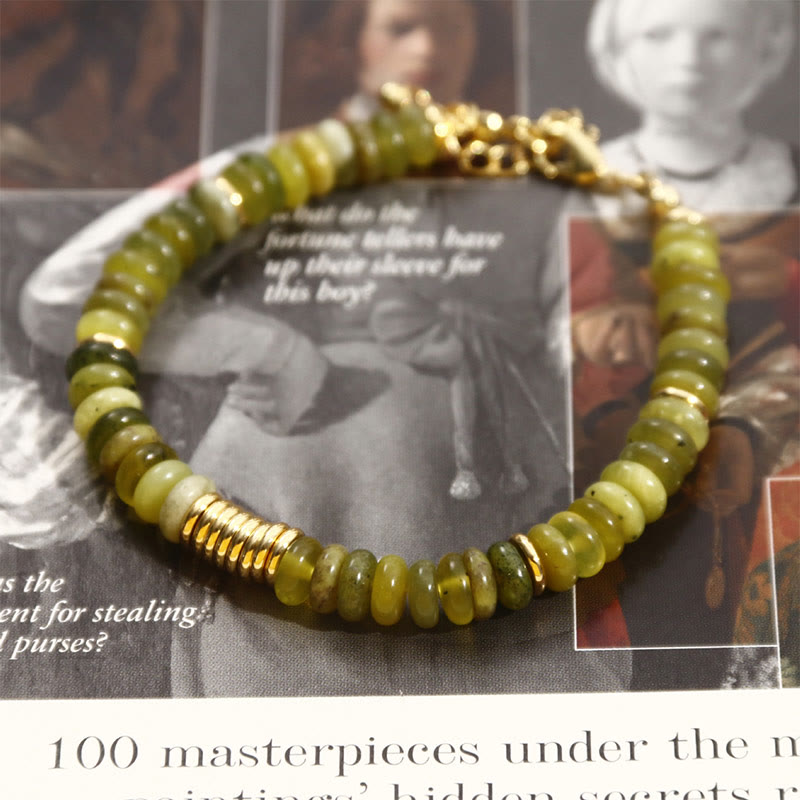 Bracelet de guérison et de réussite en jade cyan doré avec Buddha Stones