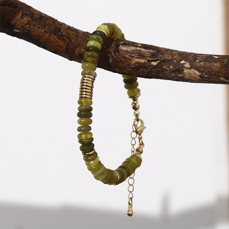 Bracelet de guérison et de réussite en jade cyan doré avec Buddha Stones