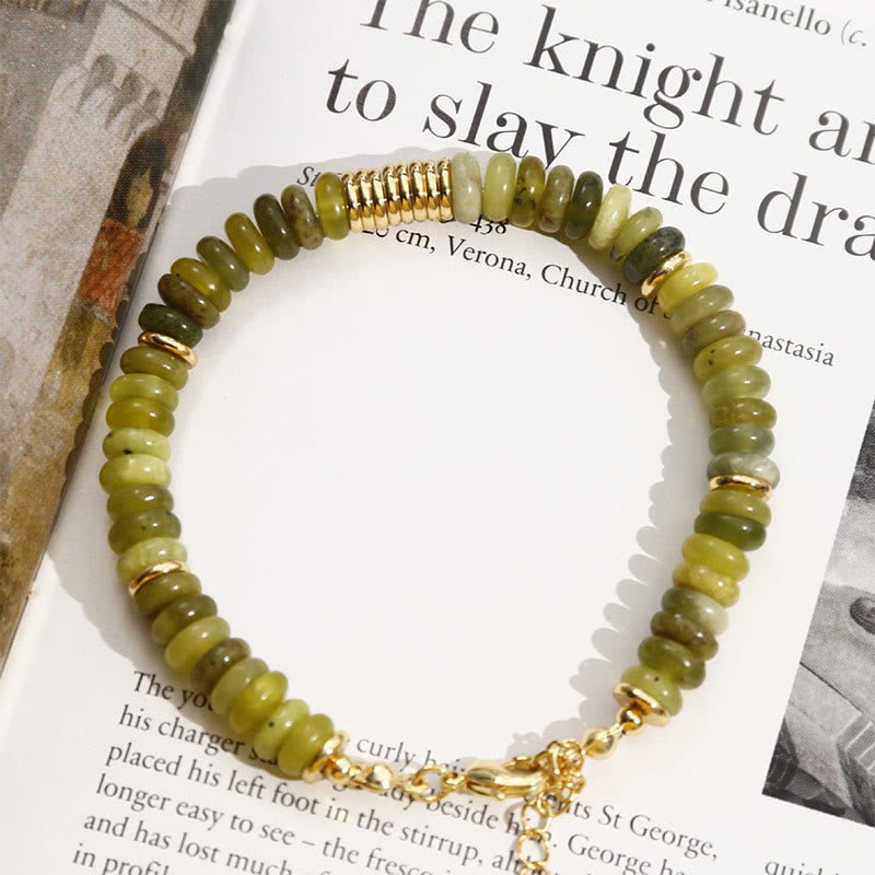 Bracelet de guérison et de réussite en jade cyan doré avec Buddha Stones