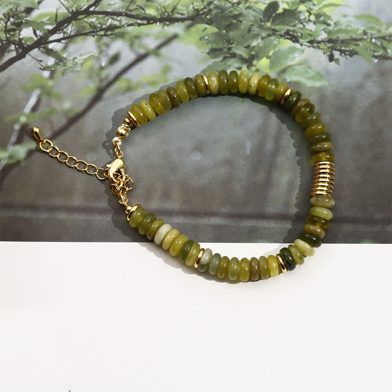 Bracelet de guérison et de réussite en jade cyan doré avec Buddha Stones