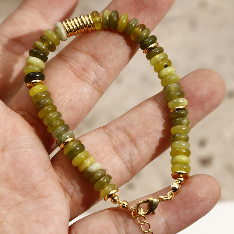 Bracelet de guérison et de réussite en jade cyan doré avec Buddha Stones