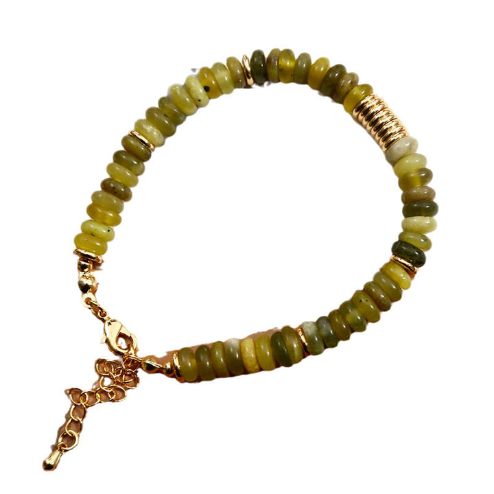 Bracelet de guérison et de réussite en jade cyan doré avec Buddha Stones