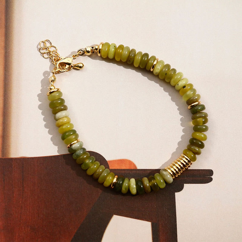 Bracelet de guérison et de réussite en jade cyan doré avec Buddha Stones