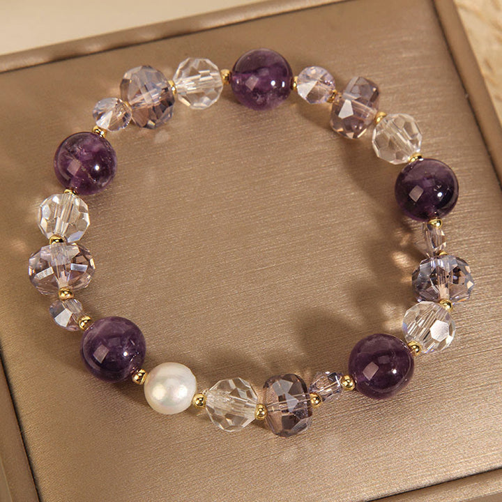 Bracelet de communication en perles de cristal blanc améthyste de Buddha Stones