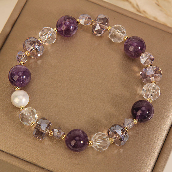 Bracelet de communication en perles de cristal blanc améthyste de Buddha Stones