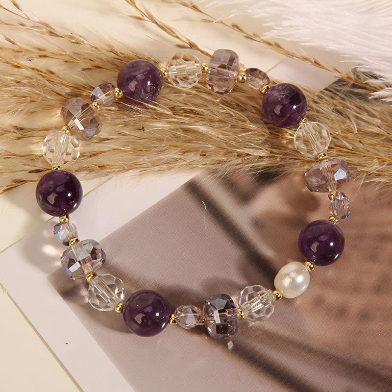 Bracelet de communication en perles de cristal blanc améthyste de Buddha Stones