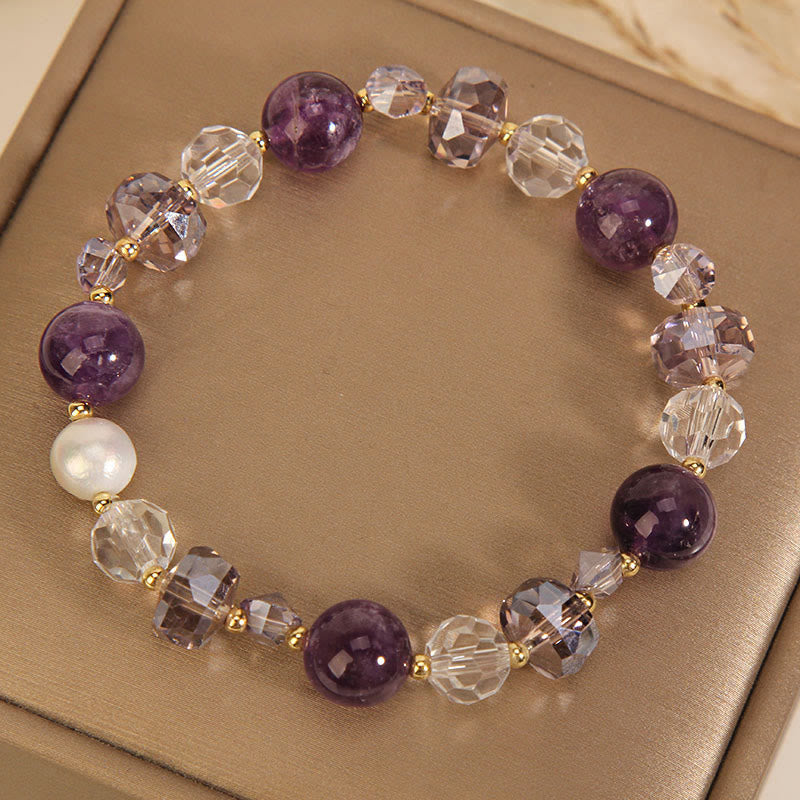 Bracelet de communication en perles de cristal blanc améthyste de Buddha Stones