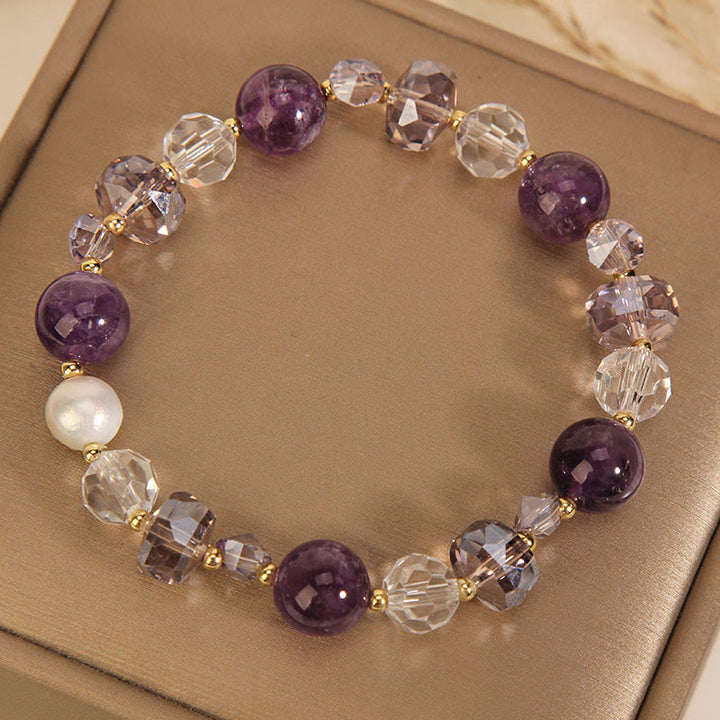 Bracelet de communication en perles de cristal blanc améthyste de Buddha Stones