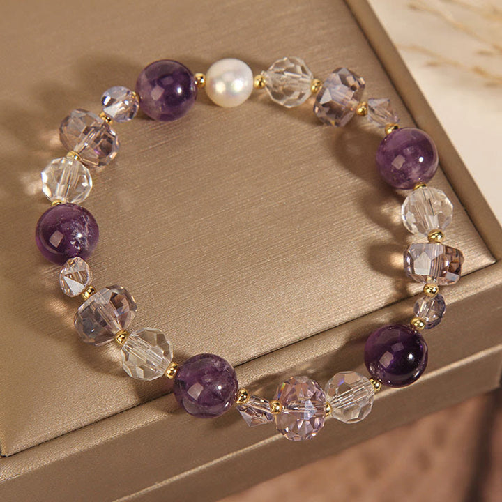 Bracelet de communication en perles de cristal blanc améthyste de Buddha Stones