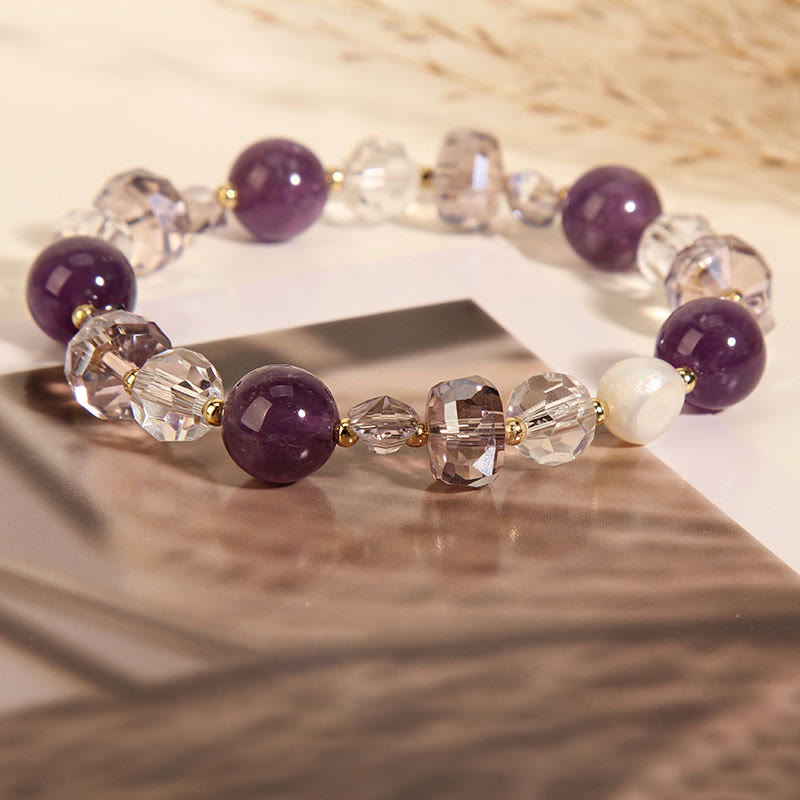 Bracelet de communication en perles de cristal blanc améthyste de Buddha Stones