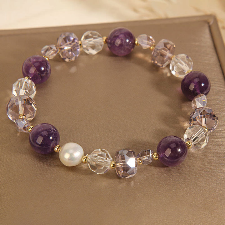 Bracelet de communication en perles de cristal blanc améthyste de Buddha Stones