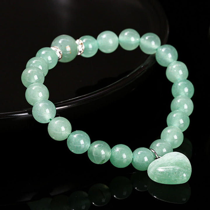 Bracelet d'équilibre en forme de cœur Buddha Stones et cristaux variés en aventurine verte