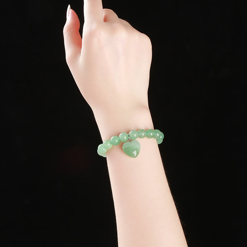 Bracelet d'équilibre en forme de cœur Buddha Stones et cristaux variés en aventurine verte