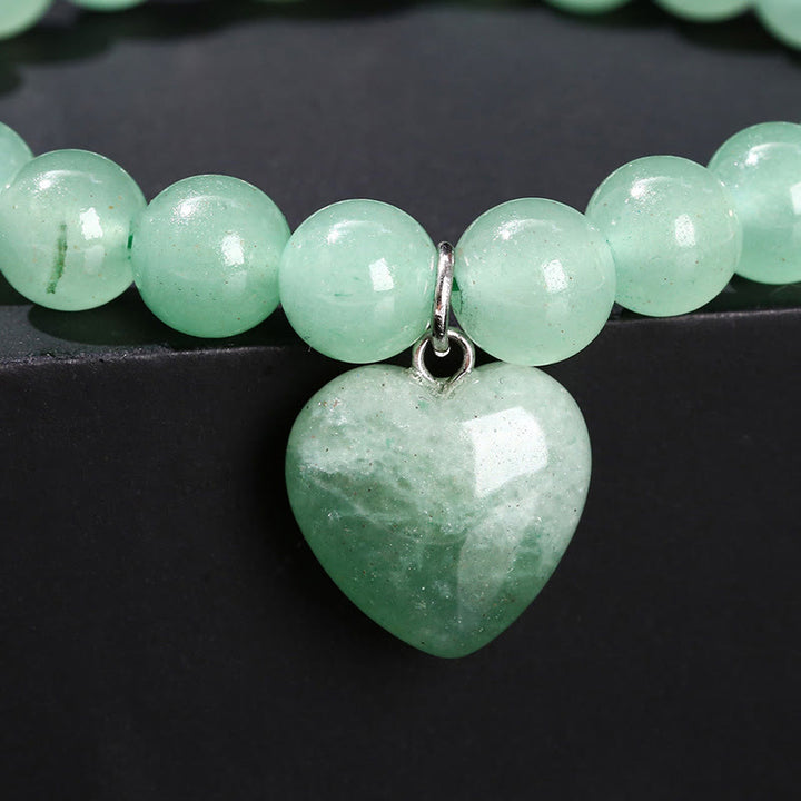 Bracelet d'équilibre en forme de cœur Buddha Stones et cristaux variés en aventurine verte