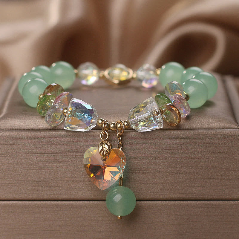 Bracelet de guérison avec breloque en forme de cœur en cristal vert aigue-marine de Buddha Stones