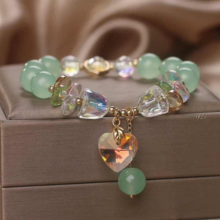 Bracelet de guérison avec breloque en forme de cœur en cristal vert aigue-marine de Buddha Stones