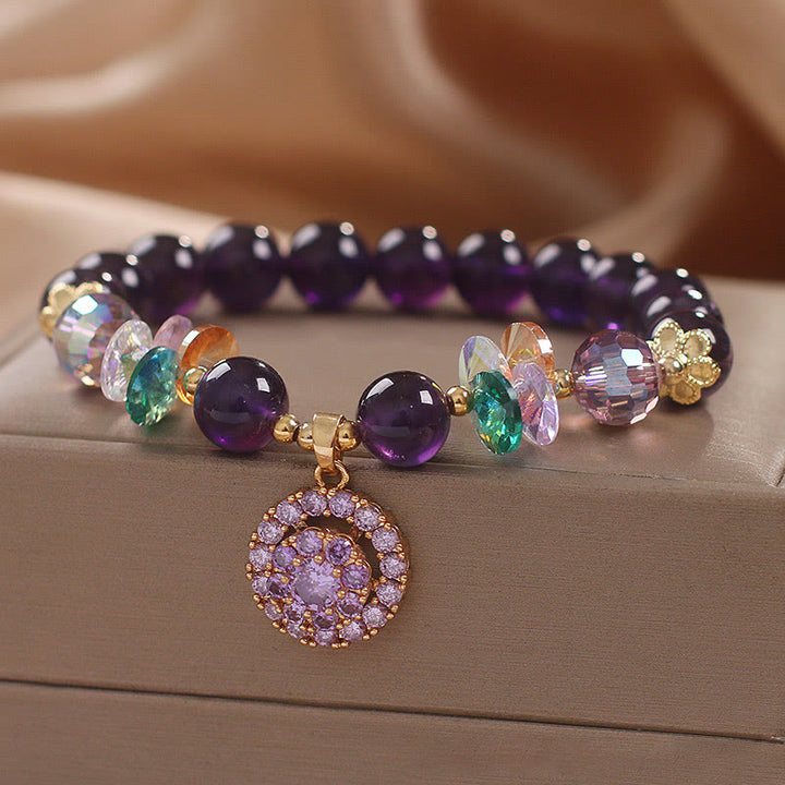 Bracelet de conscience spirituelle en Buddha Stones, améthyste, cristal vert, citrine, cristal blanc